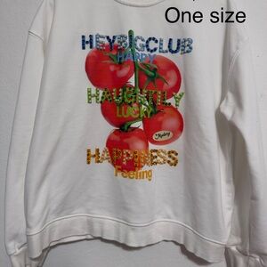 White Sweatshirt with Tomato Graphic